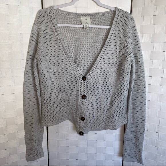 Joie Open Weave Crochet Knit Cardigan Sweater In Gray Women’s Size Medium - Picture 8 of 9